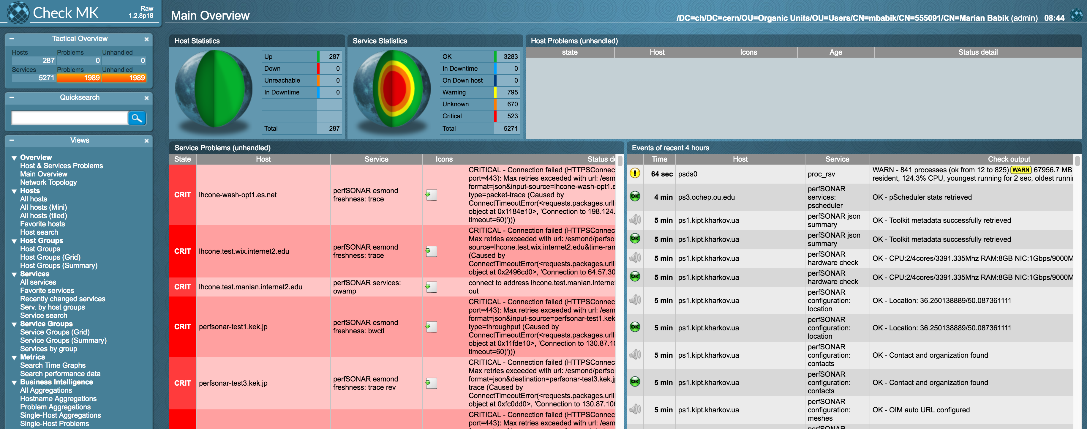 Initial perfSONAR dashboard