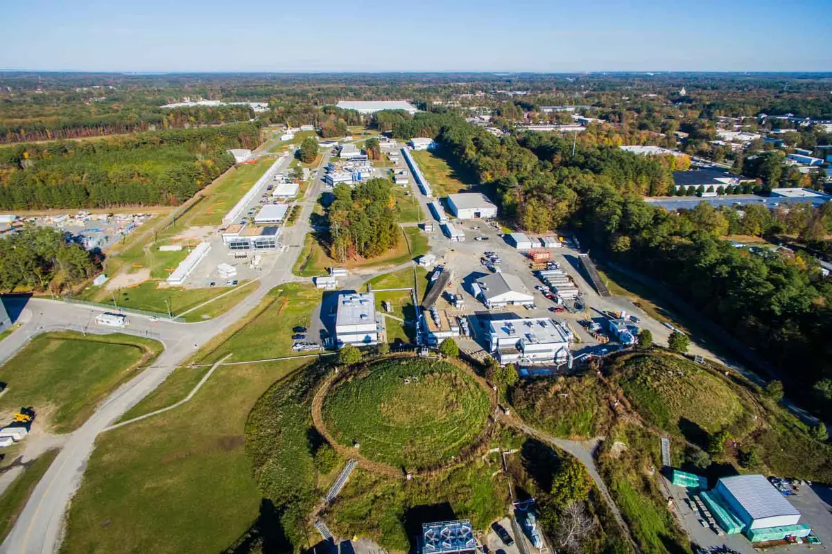 An aerial view of Jefferson Lab. Photo courtesy of Jefferson Lab.