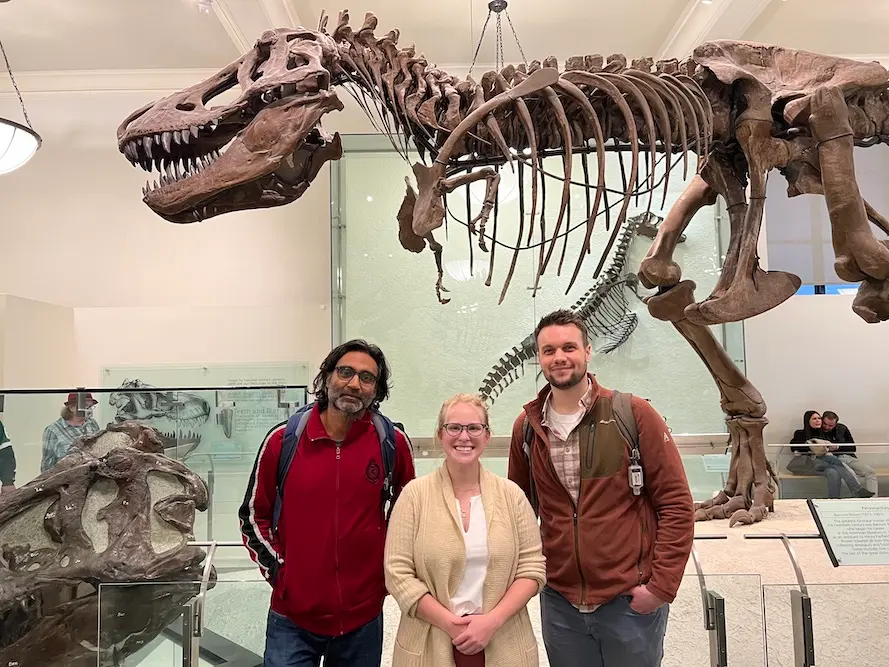 From left to right, Senior Bioinformaticist of the Institute for Comparative Genomics Apurva Narechania, Research Computing Facilitator Rachel Lombardi, and Bioinformatics Specialist Dean Bobo at the AMNH.