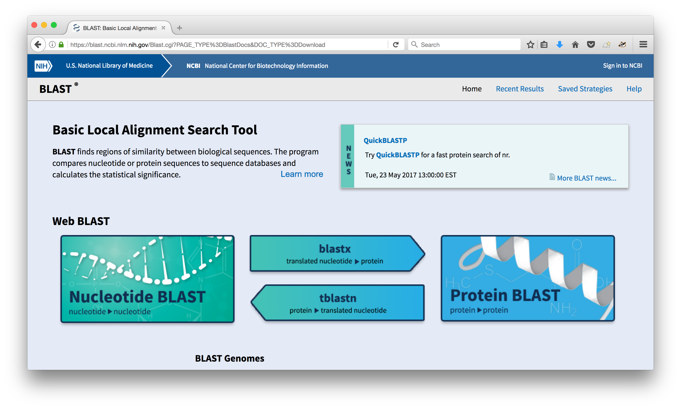 BLAST landing page